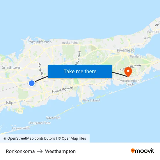 Ronkonkoma to Westhampton map