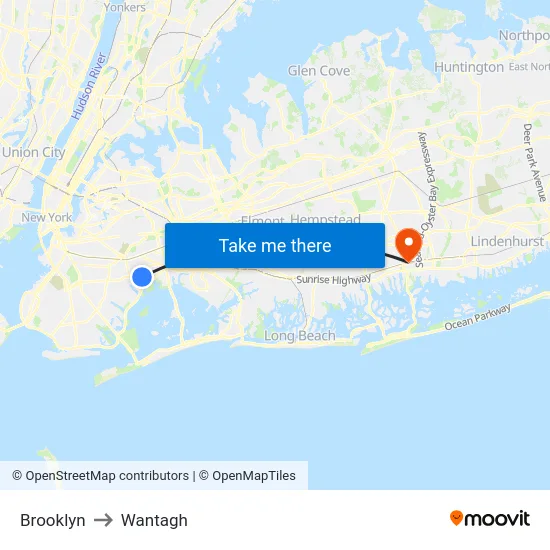 Brooklyn to Wantagh map