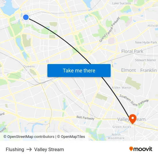 Flushing to Valley Stream map