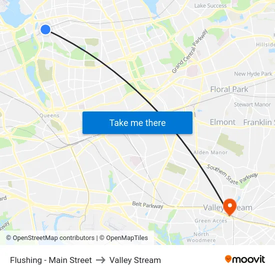 Flushing - Main Street to Valley Stream map