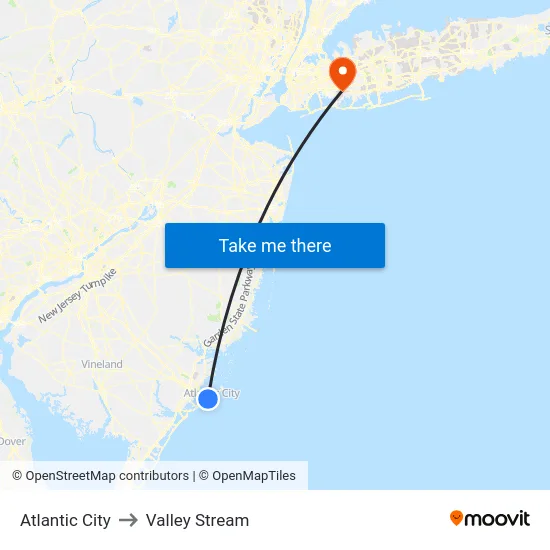 Atlantic City to Valley Stream map