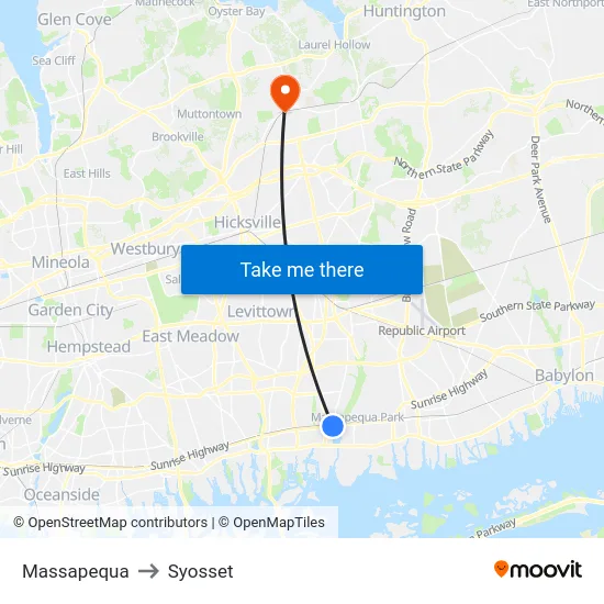 Massapequa to Syosset map