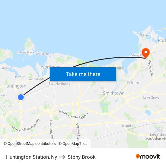 Huntington Station, Ny to Stony Brook map