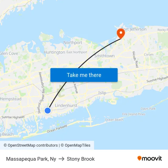Massapequa Park to Stony Brook map