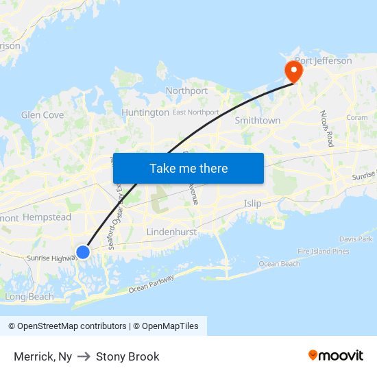 Merrick, Ny to Stony Brook map