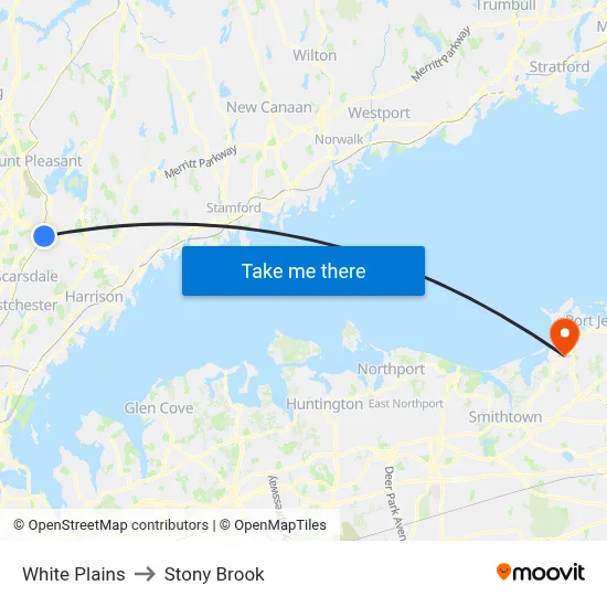 White Plains to Stony Brook map