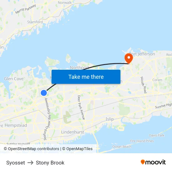 Syosset to Stony Brook map