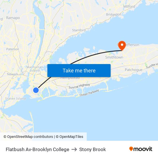 Flatbush Av-Brooklyn College to Stony Brook map