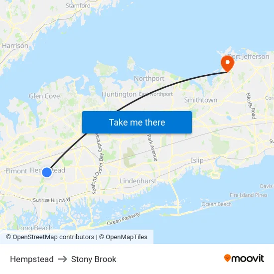 Hempstead to Stony Brook map