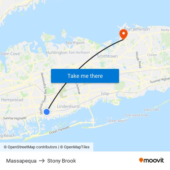 Massapequa to Stony Brook map