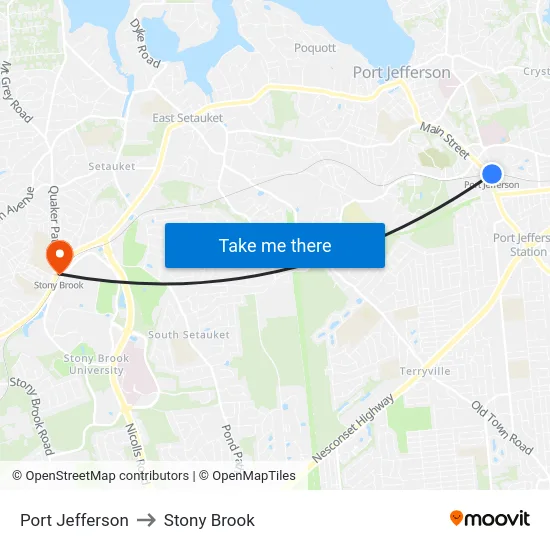 Port Jefferson to Stony Brook map