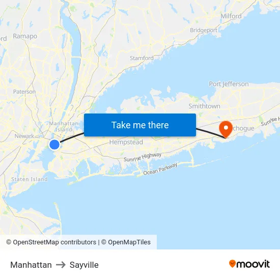 Manhattan to Sayville map