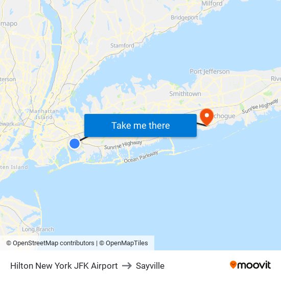 Hilton New York JFK Airport to Sayville map