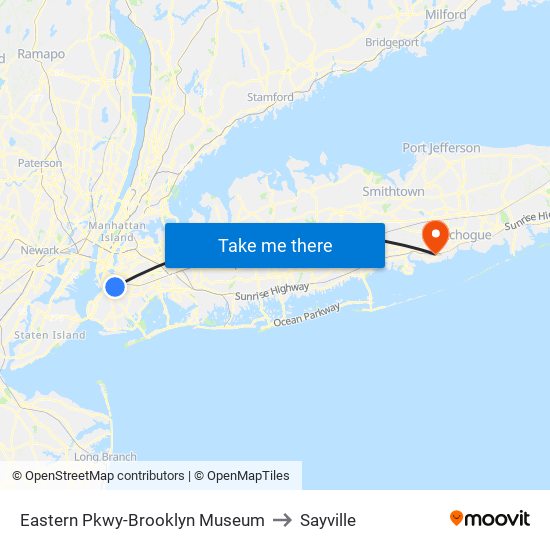 Eastern Pkwy-Brooklyn Museum to Sayville map