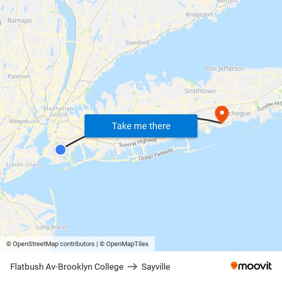 Flatbush Av-Brooklyn College to Sayville map