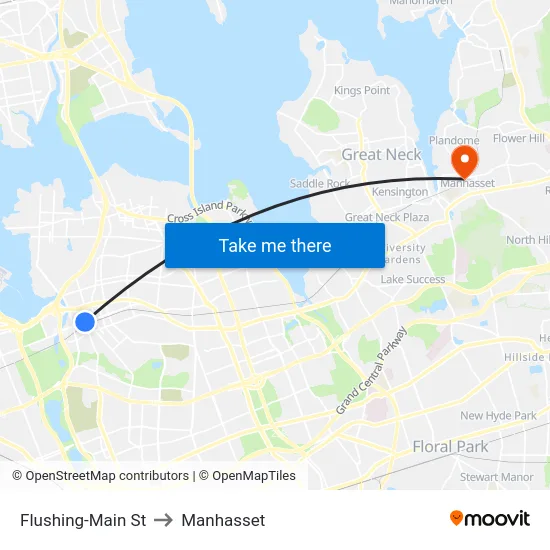 Flushing-Main St to Manhasset map