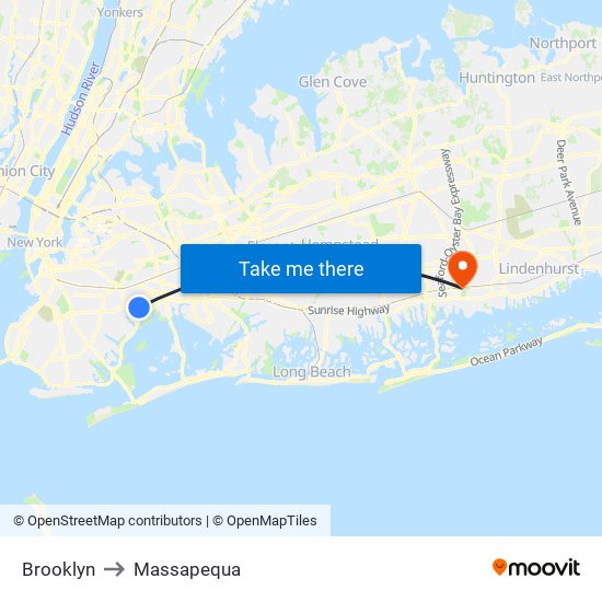 Brooklyn to Massapequa map