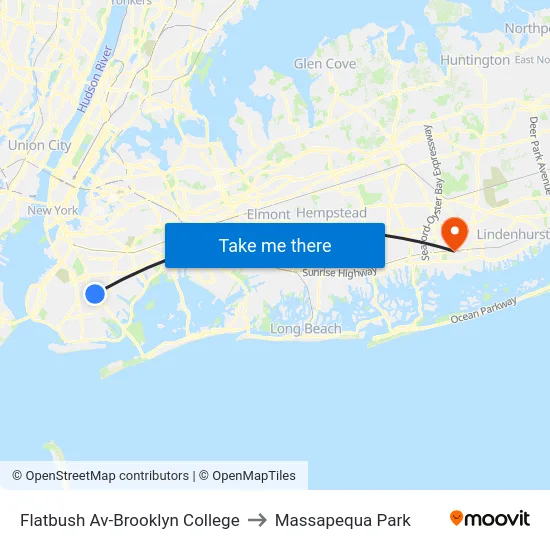 Flatbush Av-Brooklyn College to Massapequa Park map