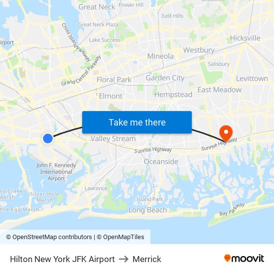 Hilton New York JFK Airport to Merrick map