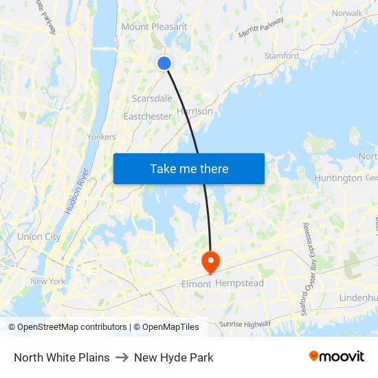 North White Plains to New Hyde Park map