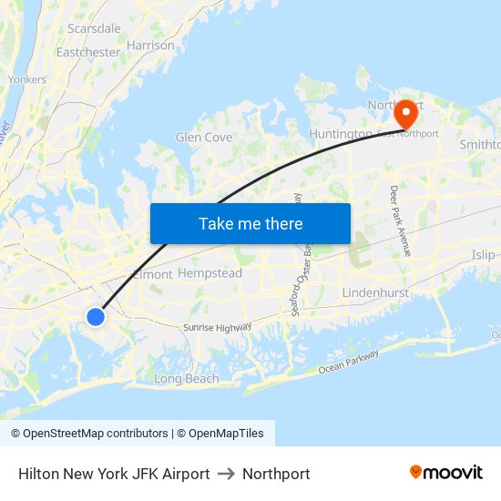 Hilton New York JFK Airport to Northport map