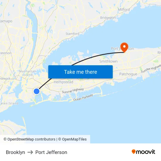 Brooklyn to Port Jefferson map
