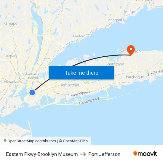 Eastern Pkwy-Brooklyn Museum to Port Jefferson map