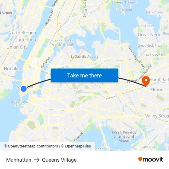 Manhattan to Queens Village map