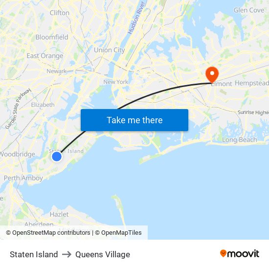 Staten Island to Queens Village map