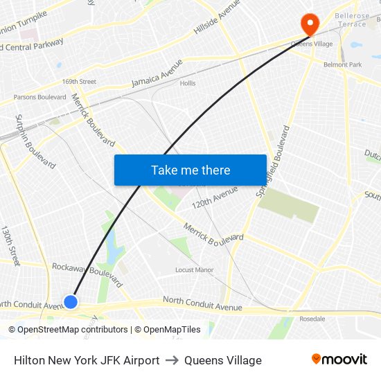 Hilton New York JFK Airport to Queens Village map
