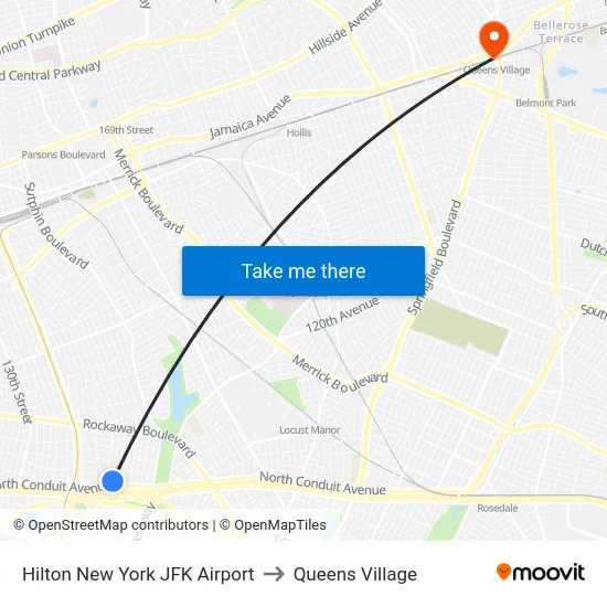 Hilton New York JFK Airport to Queens Village map