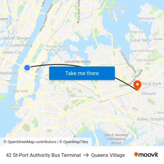 42 St-Port Authority Bus Terminal to Queens Village map