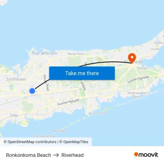 Ronkonkoma Beach to Riverhead map