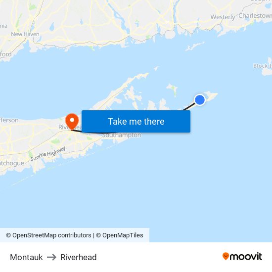 Montauk to Riverhead map