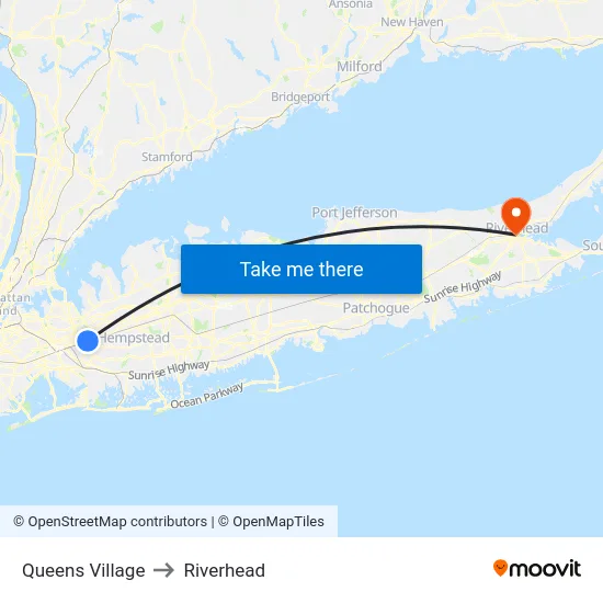 Queens Village to Riverhead map