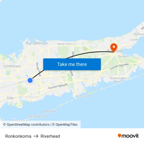 Ronkonkoma to Riverhead map