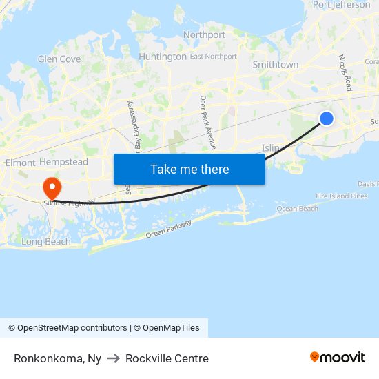 Ronkonkoma, Ny to Rockville Centre map