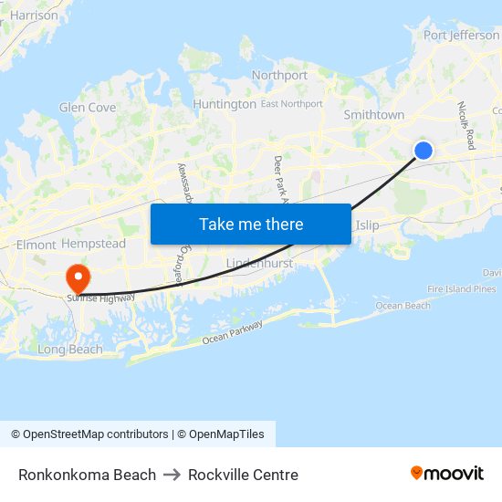 Ronkonkoma Beach to Rockville Centre map