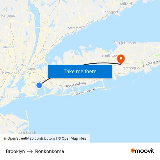 Brooklyn to Ronkonkoma map