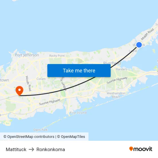 Mattituck to Ronkonkoma map