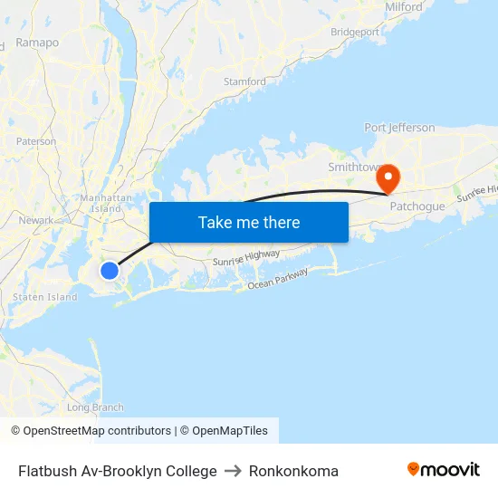 Flatbush Av-Brooklyn College to Ronkonkoma map