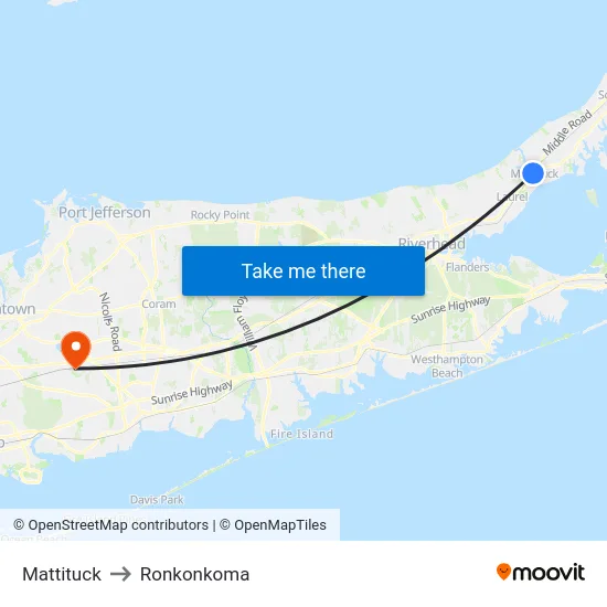 Mattituck to Ronkonkoma map