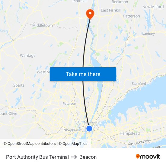 Port Authority Bus Terminal to Beacon map