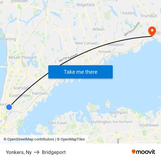 Yonkers, Ny to Bridgeport map