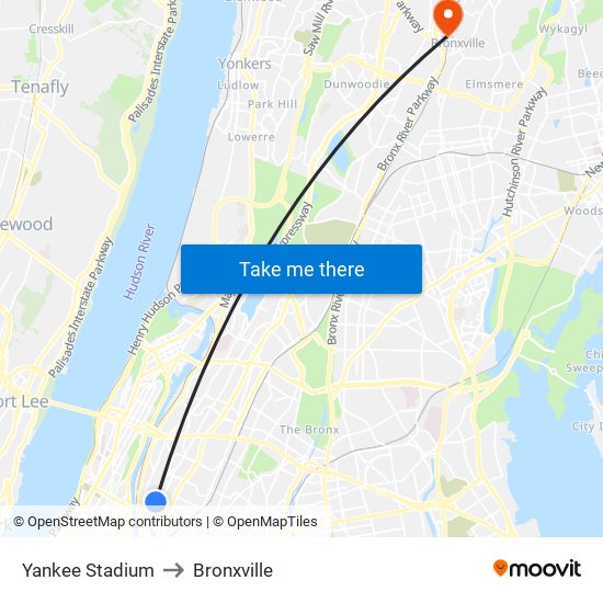 Yankee Stadium to Bronxville map