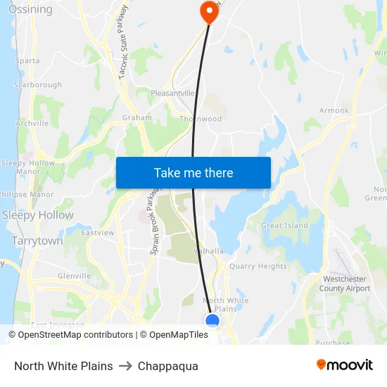 North White Plains to Chappaqua map