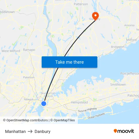 Manhattan to Danbury map