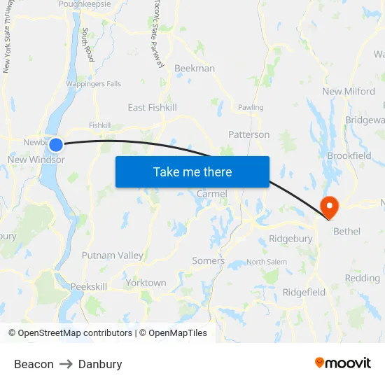 Beacon to Danbury map