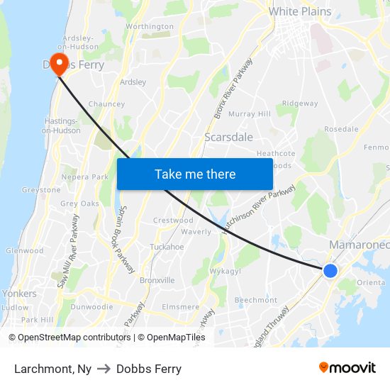 Larchmont, Ny to Dobbs Ferry map