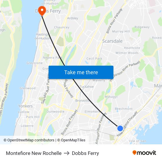 Montefiore New Rochelle to Dobbs Ferry map